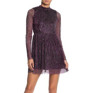 Love Fire Metallic Shimmer Mock Neck Mini Dress